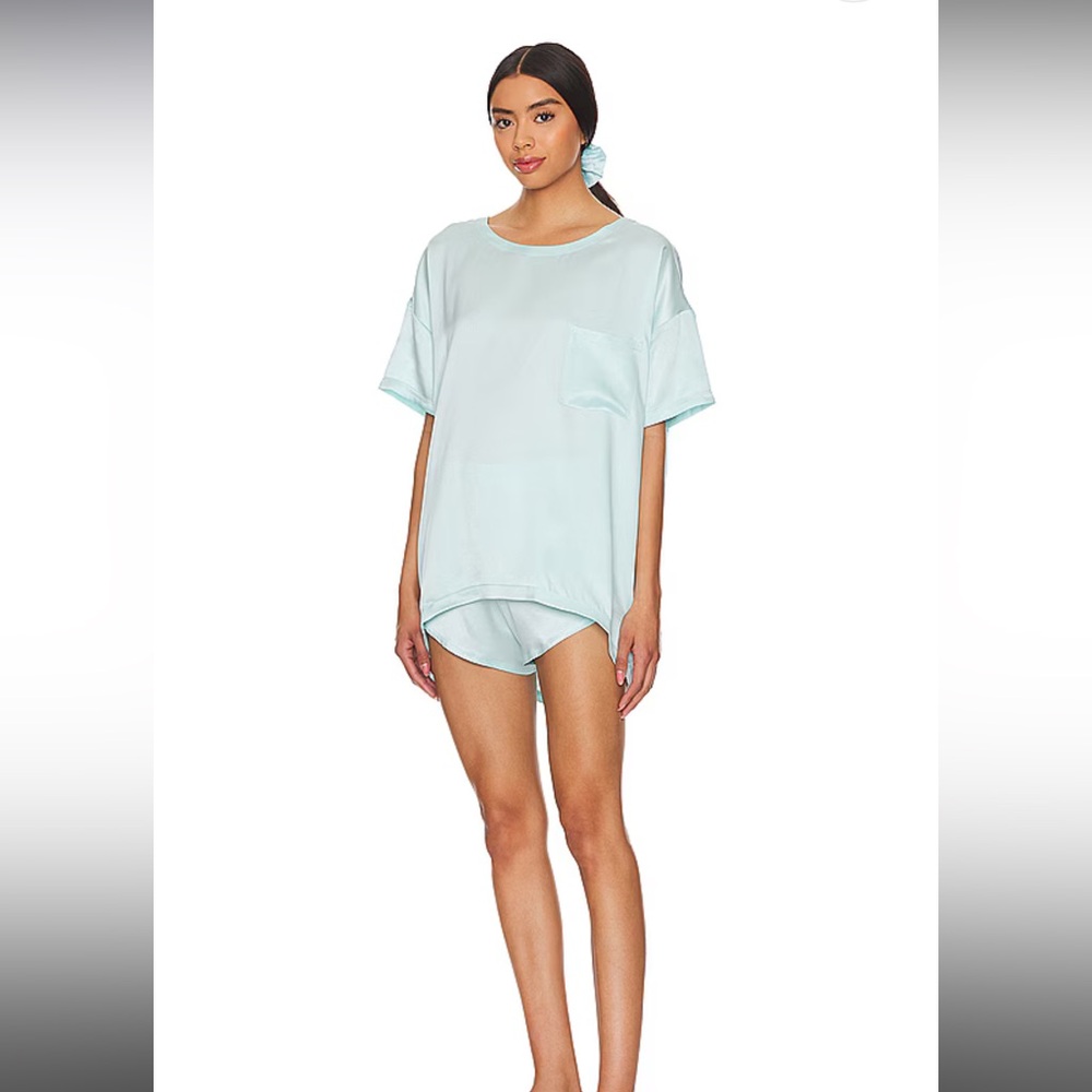 lunya Pale Mint Satin Short Lounge Set
